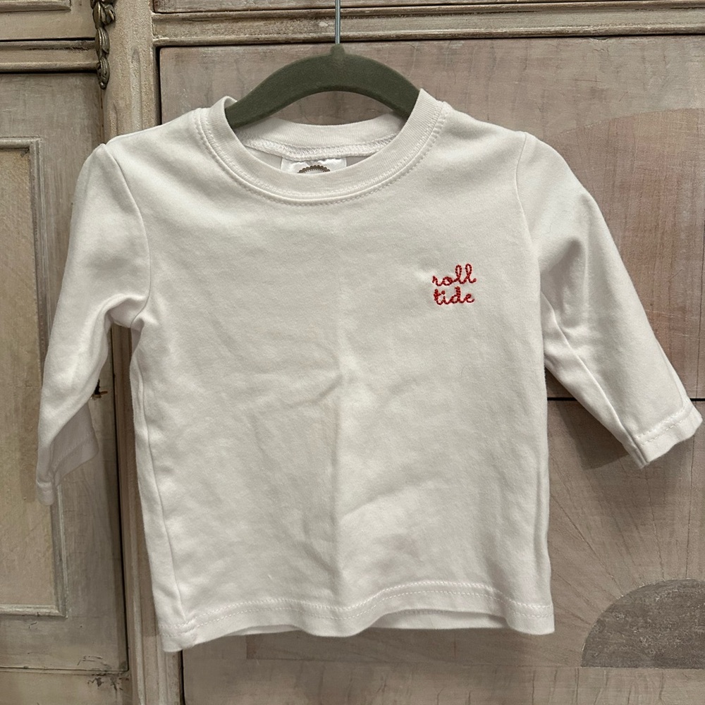 Blanks boutique white shirt with roll tide embroidery
